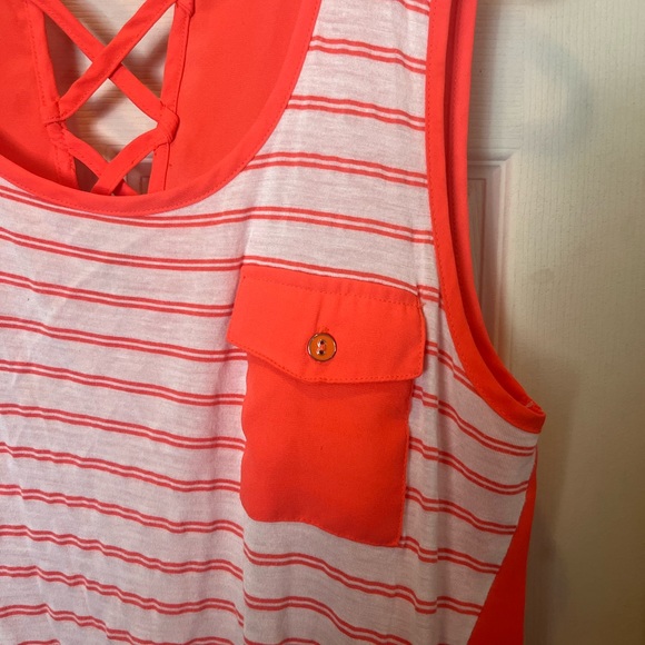 Anthropologie mine neon pink striped tank top blouse sheer back large - Picture 2 of 5